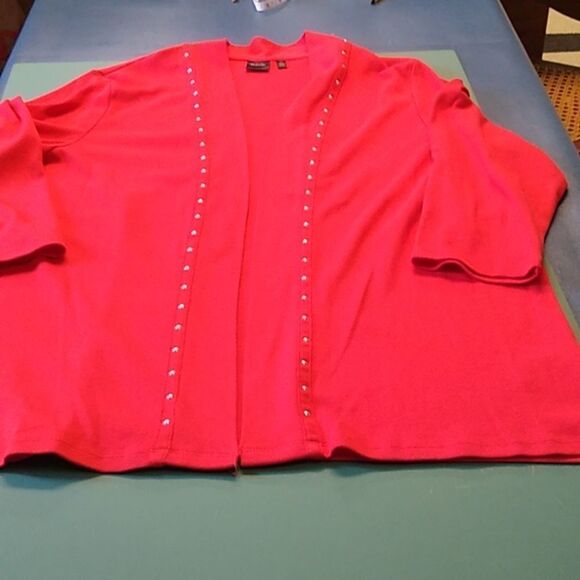 Rafaella Red w/Gold tone Studs Cotton 3 X Sweater Cottagecore Granny Chic - Picture 1 of 7